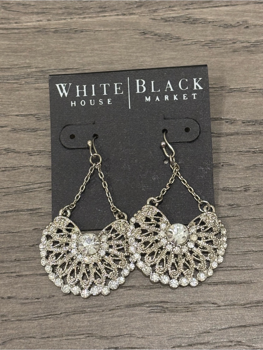White House Black Market Silver Crystal Filigree Drop Earrings